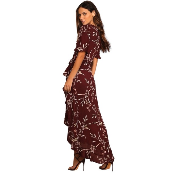 LULUS Wild Winds Burgundy Floral Print High-Low Wrap
Dress size M Party Date NWT - Picture 14 of 14